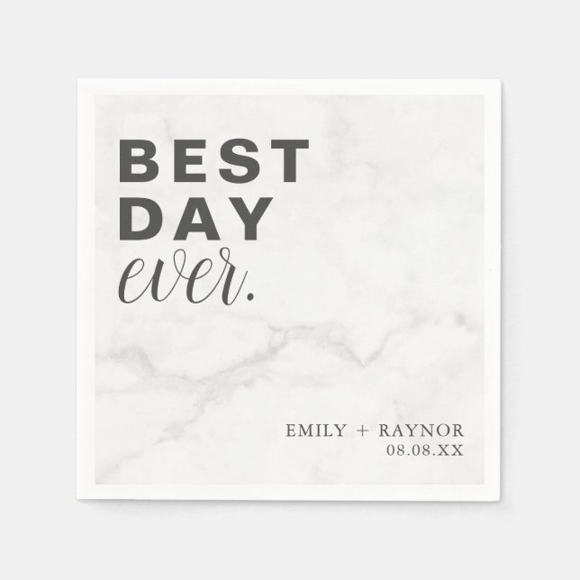 Grey Marble Best Day Every Wedding Napkin (Front)
