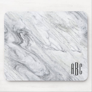 Grey Marble Black Three Letter Monogram Mouse Pad