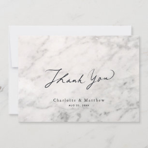 Grey Marble Caligraphy Wedding Thank You Card