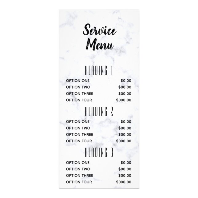 grey marble granite rose gold salon service menu (Front)