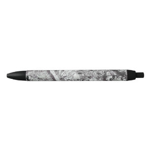 Grey Marble Look Black Ink Pen