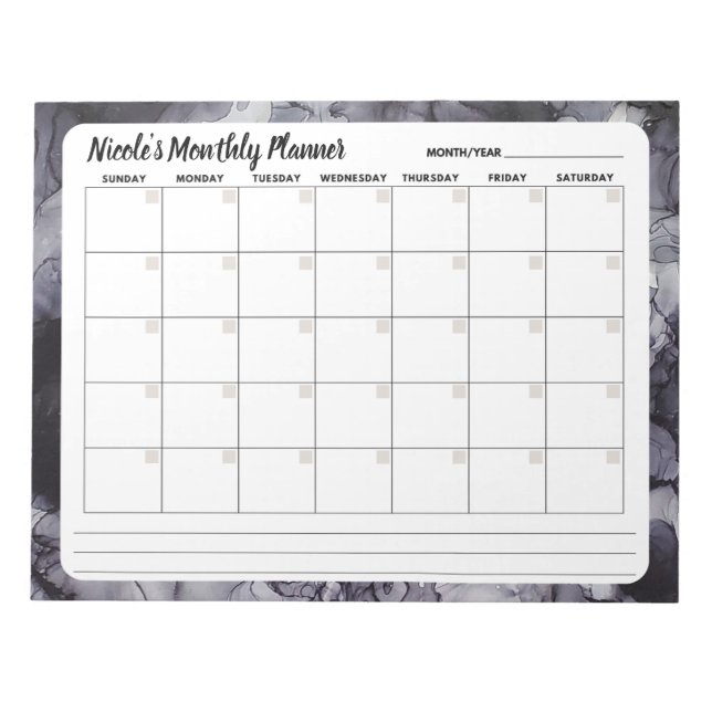 Grey Marble Monthly Calendar Notepad  (Front)