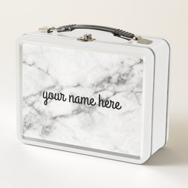 Grey Marble Personalised Lunch Box (Front)