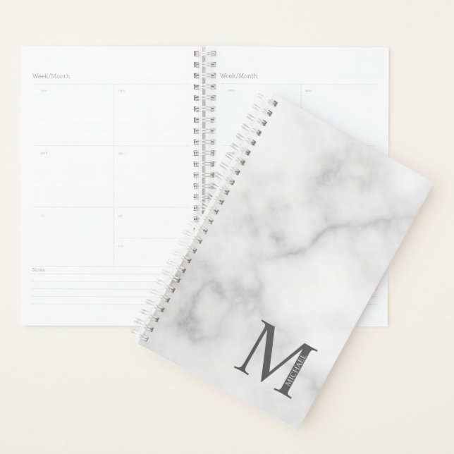 Grey Marble Personalised Monogram and Name Planner (Display)
