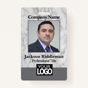 Grey Marble Photo and Logo Badge ID Badge