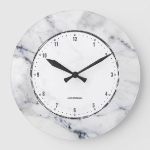 Grey Marble Print With Grey Crackles Large Clock