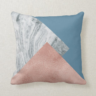 Grey Marble rose gold and blue Cushion