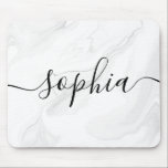 Grey Marble Script Calligraphy Mouse Pad<br><div class="desc">Grey and white marble texture with name in script calligraphy.</div>