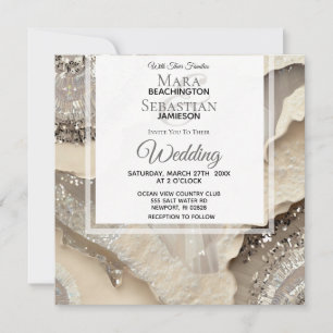 *~*Grey Marble SILVER AGATE RSVP QR AR66 Wedding Invitation