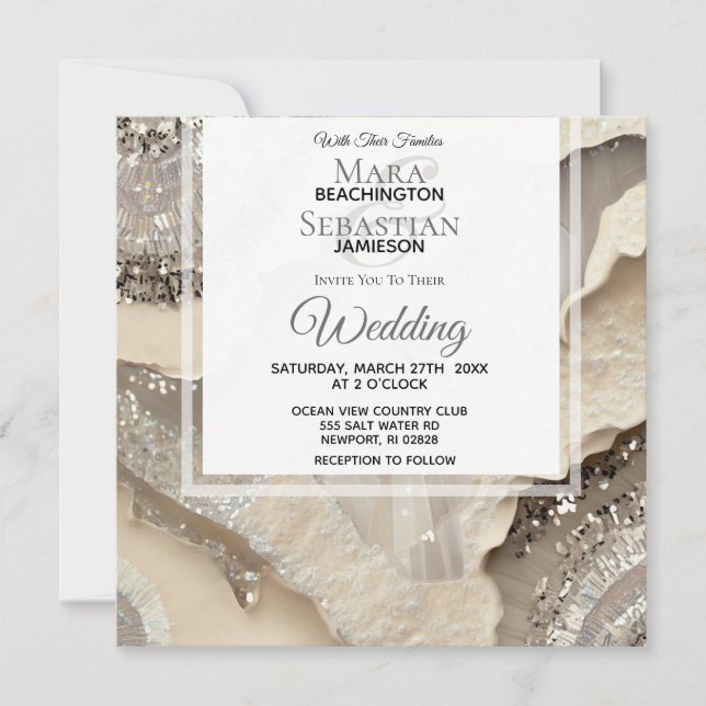 *~*Grey Marble SILVER AGATE RSVP QR AR66 Wedding Invitation (Front)