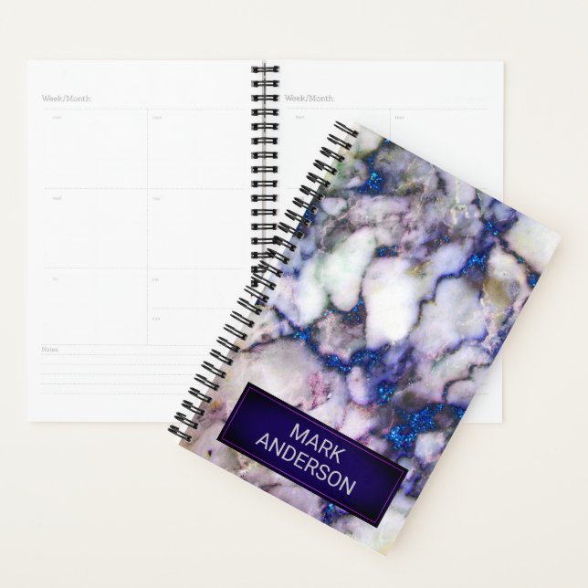 Grey Marble Stone And Blue Glitter Planner (Display)