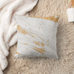 Grey Marble Stone Faux Gold Strokes Modern Cushion