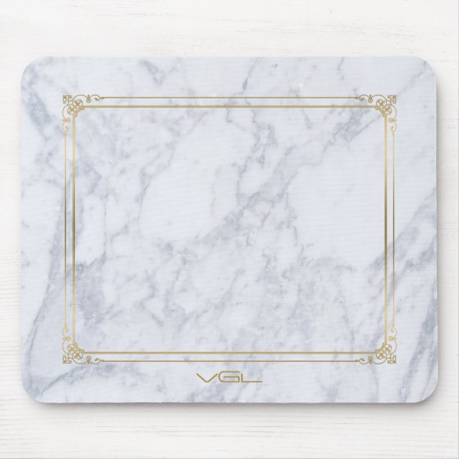 Grey  Marble Stone Gold Vintage Frame Mouse Pad (Front)