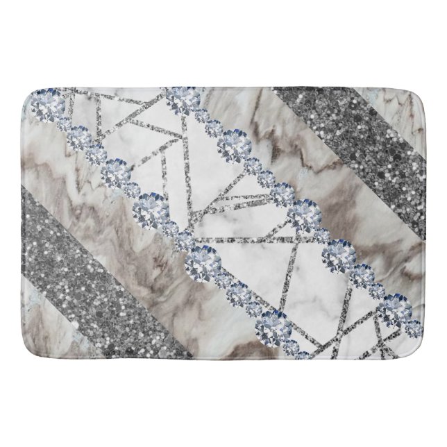 Grey Marble Stone Modern Abstract Bath Mat (Front)