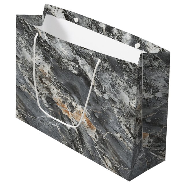 Grey Marble Stone Print Large Gift Bag (Front Angled)