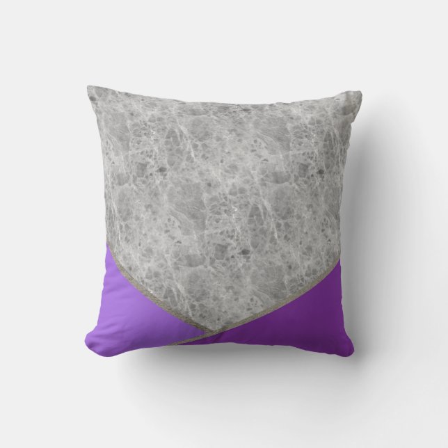 Grey Marble Stone Purple Violet Geometric Silver Cushion (Front)