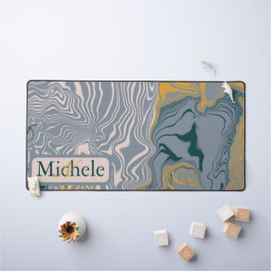 Grey & Marble Swirl Custom Name Letter  Desk Mat