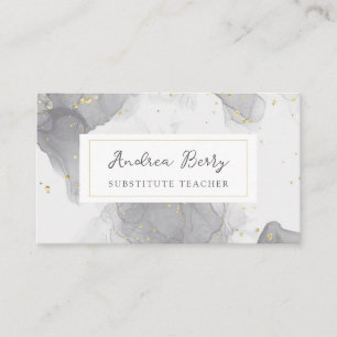 Grey Marble Swirls Substitute Teacher Business Card