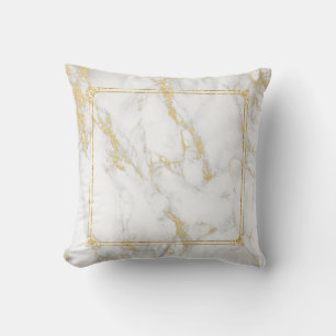 Grey Marble Texture & Gold Frame & Accents Cushion