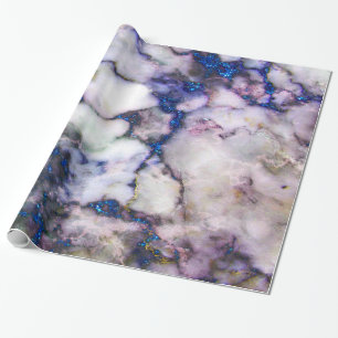 Grey Marble With Blue Glitter Wrapping Paper