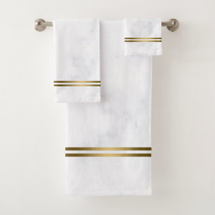 Grey marble with gold stripes bath towel set