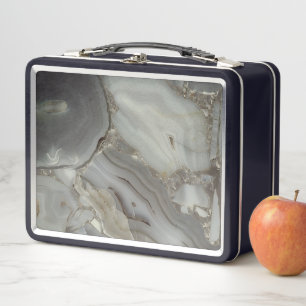 Grey Marble with Gold Vein Metal Lunch Box