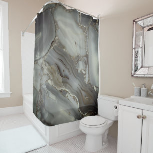 Grey Marble with Gold Vein Shower Curtain
