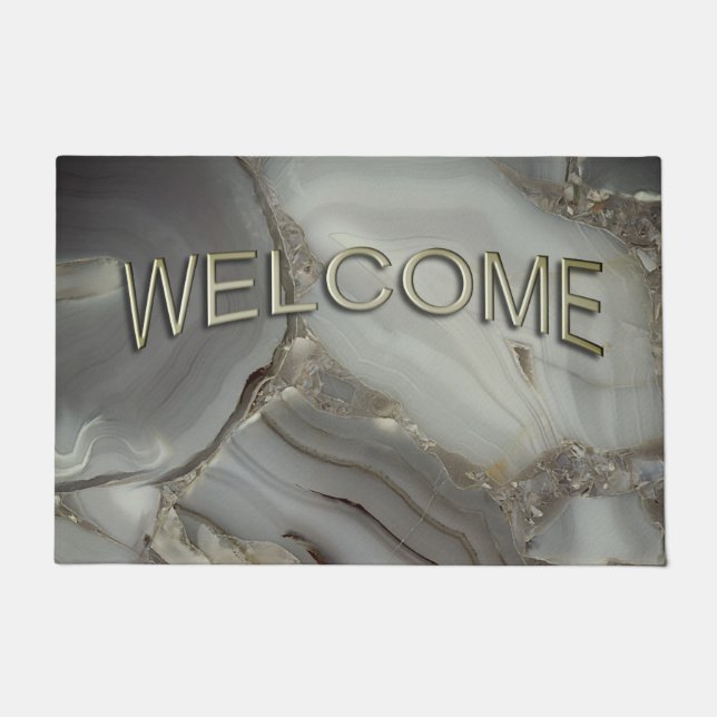 Grey Marble with Gold Vein Welcome Matts Doormat (Front)