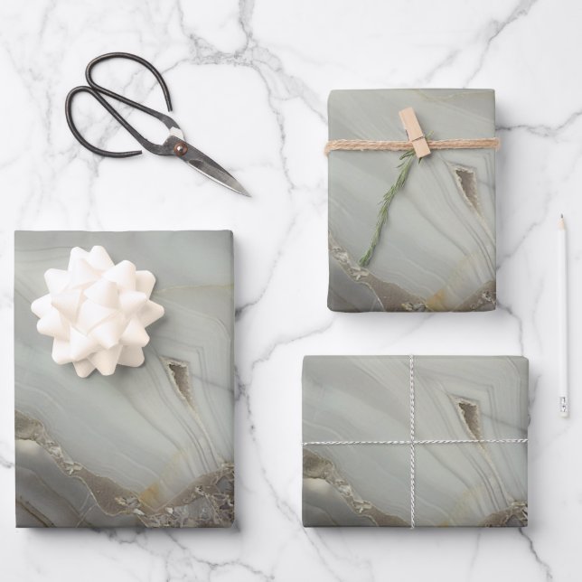 Grey Marble with Gold Vein Wrapping Paper Sheet (Front)