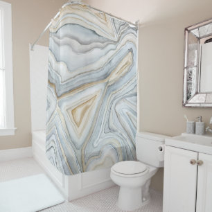 Grey Marbled Abstract Design Shower Curtain