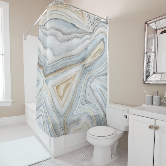 Grey Marbled Abstract Design Shower Curtain (In Situ)