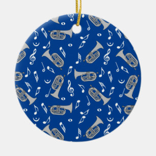 Grey Marching Baritone Music Notes Ceramic Ornament