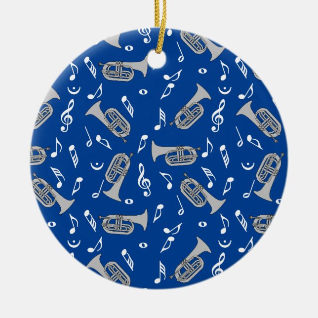 Grey Marching Baritone Music Notes Ceramic Ornament (Front)