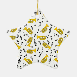 Grey Marching Baritone Music Notes Ceramic Ornament