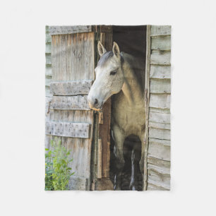 Grey Mare and Barn Horses Fleece Blanket