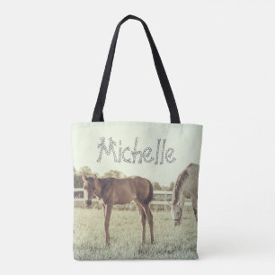 Grey Mare & Foal Horses CUSTOM Tote Bag