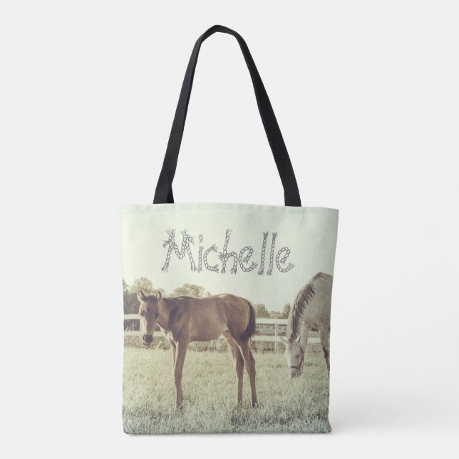 Grey Mare & Foal Horses CUSTOM Tote Bag (Back)