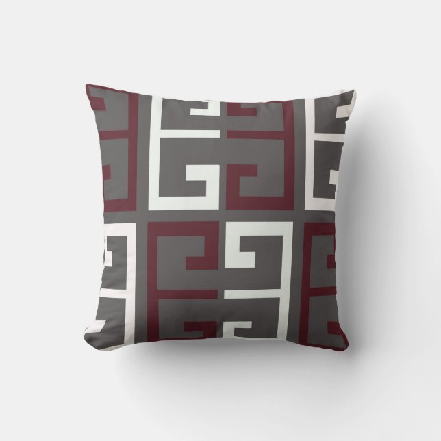 Grey, Maroon and White Tile Cushion (Front)