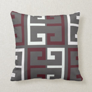 Grey, Maroon and White Tile Cushion