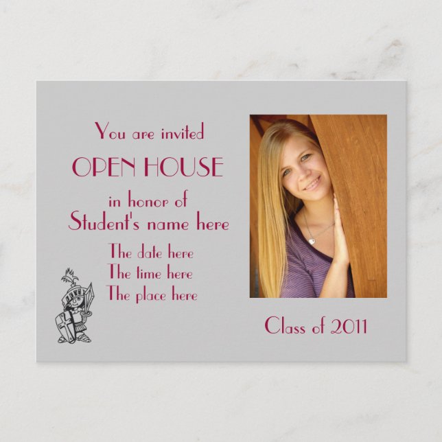 grey maroon open house postcard (Front)