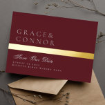 Grey Maroon Red Burgundy Gold Stripe Save The Date<br><div class="desc">Please contact us for additional stationery or questions... . This card is part of a unique suite and collection.</div>