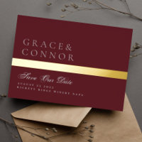 Grey Maroon Red Burgundy Gold Stripe Save The Date