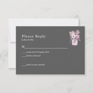 Grey Mason Jar with Flowers RSVP Card
