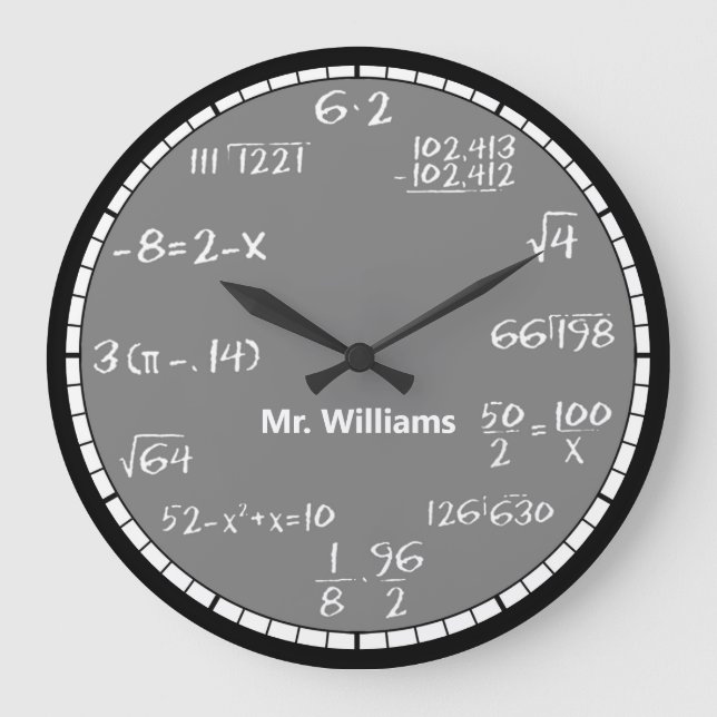 Grey Math Equations Custom Large Clock (Front)