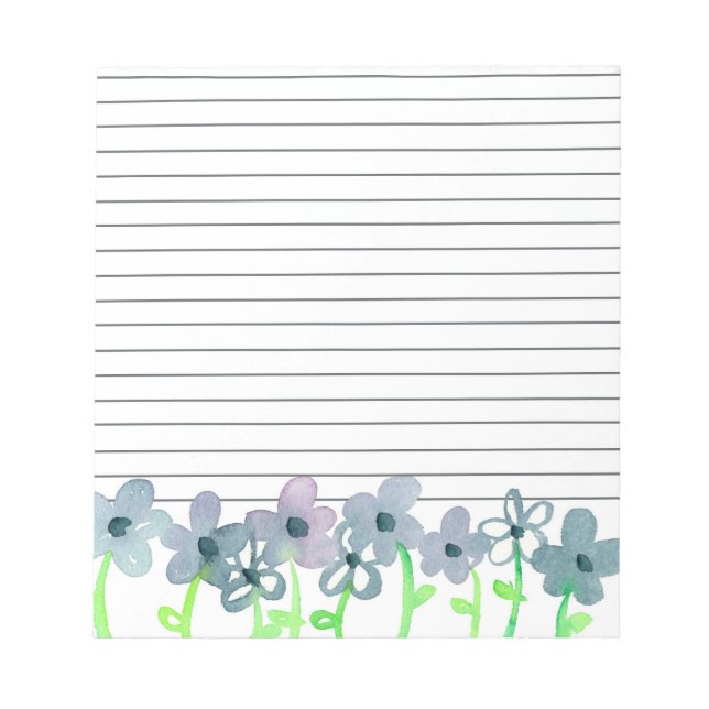 Grey Mauve Flowers Lined Notepad (Front)
