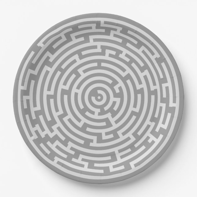 Grey Maze Paper Plate (Front)