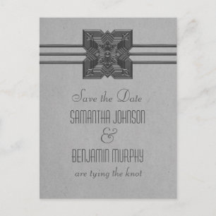 Grey Medallion Border Save the Date Postcard