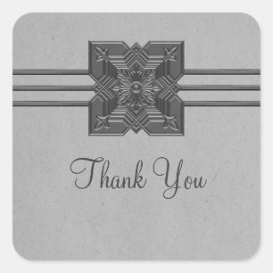 Grey Medallion Border Thank You Stickers