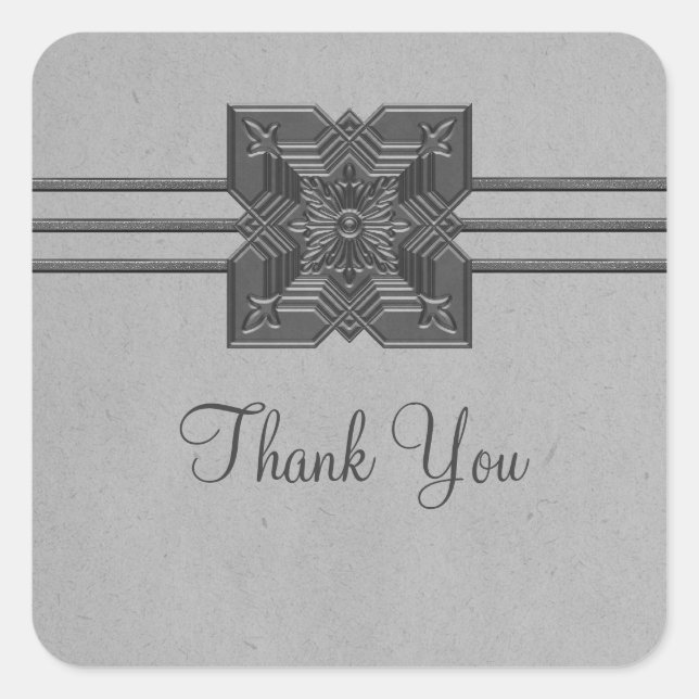 Grey Medallion Border Thank You Stickers (Front)