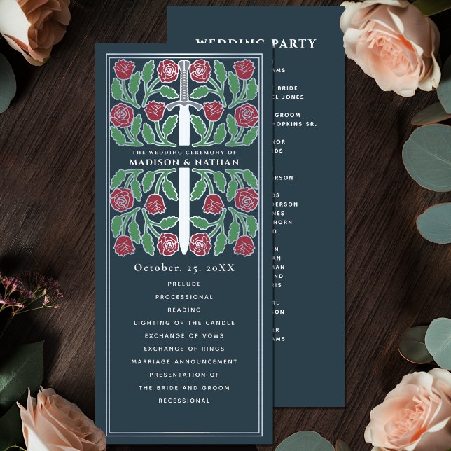 Grey Mediaeval Floral Silver Sword Royal Wedding Program (Creator Uploaded)